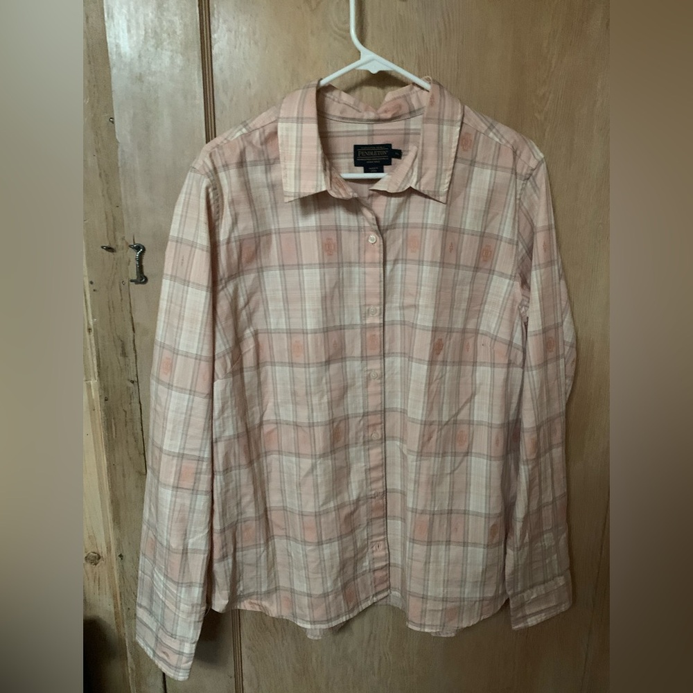Pendleton Plaid Button Down Shirt - Light Pink an… - image 1